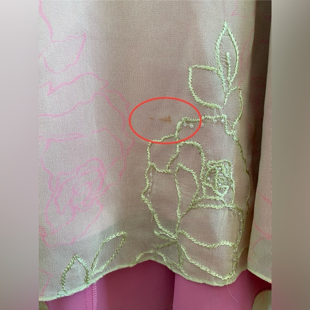 Adrianna Y2K Silk 90’s Y2K Embroidered Floral Print Green & Pink Dress Size 8 - Picture 7 of 11